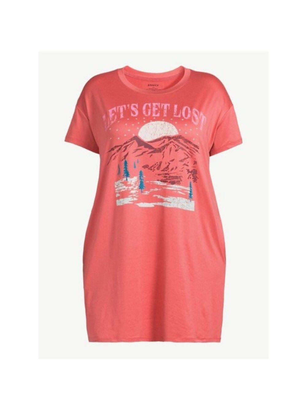 Joyspun Let's Get Lost Graphic Sleepshirt Women 2X 3X Coral Red Pockets